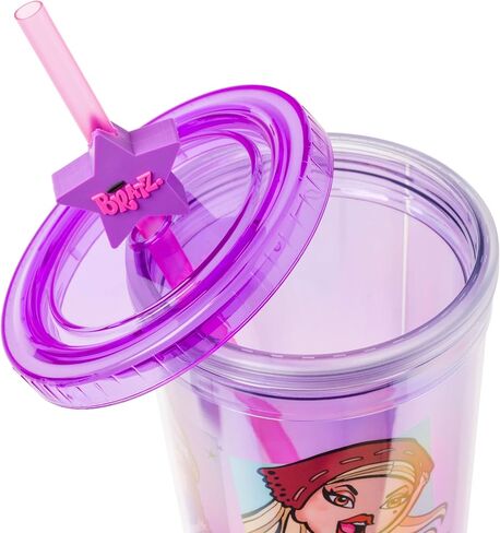Silver Buffalo MGA Bratz Plastic Cold Cup with Lid and Bratz Logo Straw Topper Featuring Cloe, Yasmin, Jade, and Sasha, 24 Ounces in Saudi Arabia