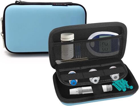 Diabetic Supplies Travel Case, Blood Glucose Meter Storage Bag, Small Eva Hard Protective Carrying Pouch for Medication, Test Strips, Alcohol Pads, Insulin Vials, Lancets, Diabetes Testing Kit (Black) in Saudi Arabia
