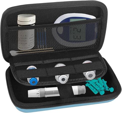 Diabetic Supplies Travel Case, Blood Glucose Meter Storage Bag, Small Eva Hard Protective Carrying Pouch for Medication, Test Strips, Alcohol Pads, Insulin Vials, Lancets, Diabetes Testing Kit (Black) in Saudi Arabia