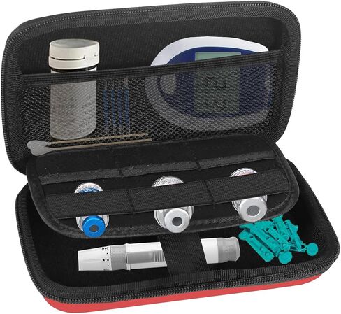 Diabetic Supplies Travel Case, Blood Glucose Meter Storage Bag, Small Eva Hard Protective Carrying Pouch for Medication, Test Strips, Alcohol Pads, Insulin Vials, Lancets, Diabetes Testing Kit (Black) in Saudi Arabia