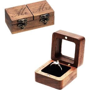 صندوق خاتم خشبي مكون من قطعتين لحفلات الزفاف (السيد والسيدة هيفي + ASquare Single أسود) in Kuwait