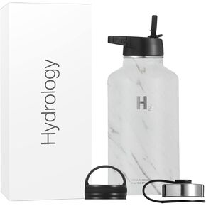 H2 Hydrology Water Bottle - 18 oz, 22 oz, 32 oz, 40 oz, or 64 oz with 3 LIDS Double Wall Vacuum Insulated Stainless Steel Wide Mouth Sports Hot & Cold Thermos (32 oz, Red)