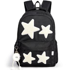 حقيبة ظهر Preppy مع إكسسوارات قطيفة لطيفة حقيبة كتب مدرسية Star Y2K حقائب ظهر جمالية للفتيات للأطفال (أحمر)