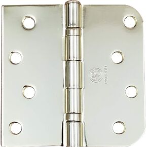 Bright Polished Brass Ball Bearing Door Hinges, 4 Inch with 5/8 Inch Square Corner, 2 Pack