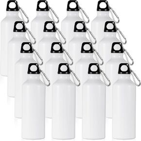 16 Pcs Aluminum Water Bottle 17 oz Aluminum Bike Water Bottle Backpacking Water Bottles Reusable Bottles Sports Bottle Leak Proof Travel Bottles with Buckle and Twist Cap for Camping