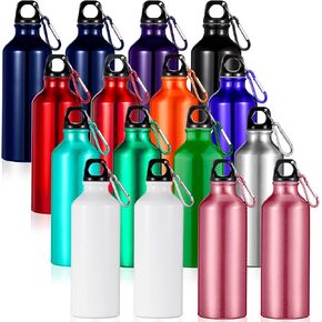 16 Pcs Aluminum Water Bottle 17 oz Aluminum Bike Water Bottle Backpacking Water Bottles Reusable Bottles Sports Bottle Leak Proof Travel Bottles with Buckle and Twist Cap for Camping