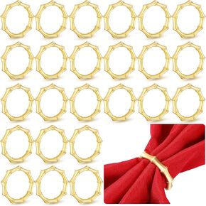 Dandat 24 Pieces Metal Napkin Ring Holders Bamboo Knuckles Style Gold Napkin Holder Ring Zinc Alloy Serviette Buckles for Table Settings Wedding Farmhouse Banquet Birthday Picnics Daily Decor