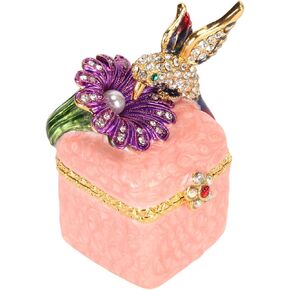 Hand Painted Bird Figurine Jewelry Box, Hinged Mini Enamel Hummingbird Trinket Box for Rings, Earrings, Necklaces, Unique Home Decor & Jewelry Organizer (Blue)