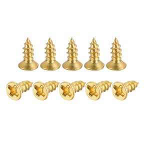 uxcell Brass Wood Screws, M2x5mm Phillips Flat Head Self Tapping Connector for Door, Cabinet, Wooden Furniture 100Pcs