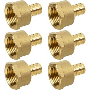 PEX Fitting, 1/2" Female NPT to 1/2" PEX Adapter for Plumbing Repairs or Remolding, Sturdy and Durable Brass Crimp Fitting (6 Pack)
