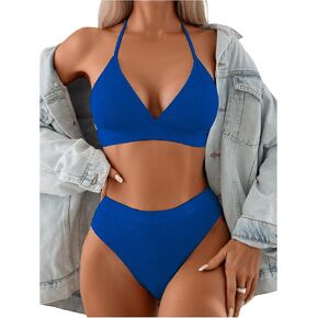 SOLY HUX Women's Swimsuit Halter Bikini Sets High Waist Cheeky Thong Bathing Suit 2 Piece