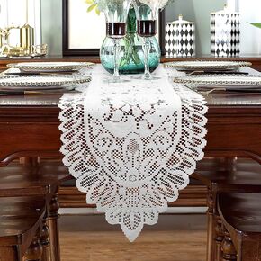 Christmas Table Runner, Lace Table Runner White Christmas Runner for Table Crochet Lace Table Runner Floral Lace Runner Dresser Scarf Rectangular Lace Doilies for Wedding Party Home Dining Table Decor