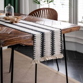 ZAIIVE Geometric Patterned Table Runner with Tassels ,Rustic Table Runners 70 Inches Long for Dresser Home Dining Table Decor (White & Black Stripes, 12x70'')