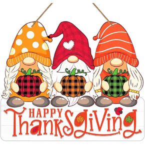 FLYAB Happy Thanksgiving Door Sign Gnome Thanksgiving Wreath Sign for Front Door Decor Fall Atumn Hanging Decorations Sign for Home Wall Front Door Porch Thanksgiving Party Decorations