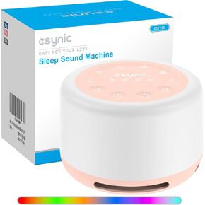جهاز ضوضاء أبيض أصلي من eSynic لجهاز صوت نوم الطفل القابل لإعادة الشحن وجهاز صوت ضوضاء أبيض للسيدات مع (7 أضواء ليلية) (30 صوتًا) (وظيفة التسجيل) (تدريب التنفس) (مكبر صوت لاسلكي) in Kuwait