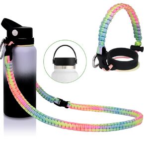 Wongeto Paracord Handle with Shoulder Strap Compatible with Hydro Flask 2.0 (New 2020 Redesigned) Wide Mouth Bottles, Fits 12oz to 64oz for Men Women Kids Travel Camping Walking Hiking