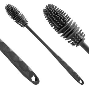 Bottle Brush Silicone - Bottle Cleaner Brush with Soft Bristles - Scrubber Brush for Water Bottles, Hydro Flask - Cups & Thermos Cleaning Brush with Long Handle, Grey