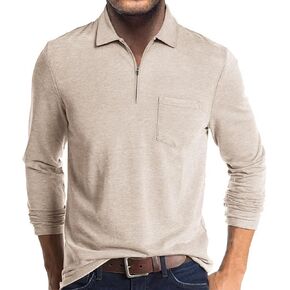 قمصان بولو كاجوال للرجال من القطن الكلاسيكي بأكمام طويلة وسحاب حراري مع جيب in Kuwait