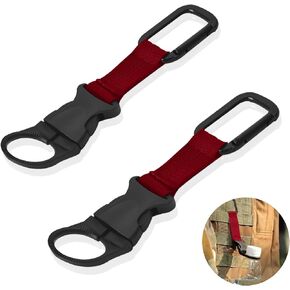 ZXZone 2PCS Bottle Buckle Clip Hanging Buckle Portable Water Bottle Ring Holder Keychain Mineral Water Bottle Clip for Backpack Belt Nylon Webbing Strap for Outdoor Tactical Camping Hiking(D,Red)
