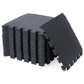 18Pcs Puzzle Exercise Mat 12''x12'' Interlocking EVA Soft Foam Floor Tiles Puzzle Rubber Tiles Protective Ground Surface Exercise EVA Foam Floor Padding with Border for Pool Home Fitness Garage