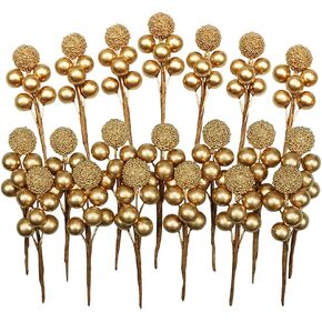 20 Branch Gold Holly Berry Stems Artificial Berries Picks for Berry Wreath Christmas Berries Garland and Holiday Wreath Ornaments by Baryuefull