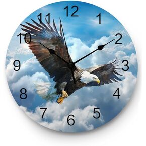Round Wall Clock 10 Inch Bedroom, Eagle Silent Battery Operated Non Ticking Wall Clocks with Large Numbers Easy to Read for Home, Living Room, Office