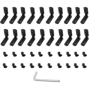 20pcs 2020 Series T Slot L-Shape Interior Inside Corner Connector Joint Bracket with M5 Screws and Wrench for 6mm T Slot Aluminum Extrusion Profile, Black
