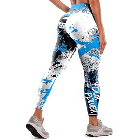 Women Sports Leggings Graffiti Splash Print Fashion Slim Fit Yoga Pants Color Block High Elastic Running Workout Leggings