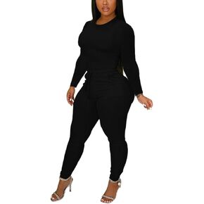 TOPSRANI Womens Two Piece Outfits Bodycon Tracksuit Sweatsuits Solid Jogger Workout Gym Biker Lounge Long Sleeve Pant Sets