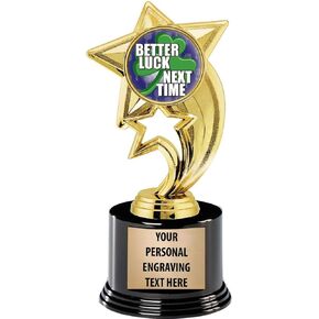 Crown Awards Last Place Trophies with Custom Engraving, 7.25" Personalized Better Luck Next Time Loser Trophy On Deluxe Round Base Prime