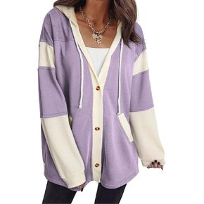 SHEWIN Oversized Sweatshirt For Women Casual Long Sleeve Button Down Hoodies Womens Fall Fashion 2024