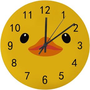Wood Wall Clock for Living Room Decor Cute Cartoon Yellow Duck 11.8 Inch Silent Non-Ticking Hanging Round Desk Clocks Battery Operated Easy to Read Bathroom Kitchen Office