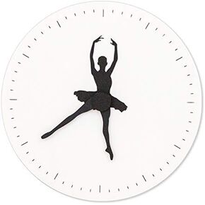Stephanie Imports Modern Minimalist Ballerina Ballet Wall Clock (White on Black)