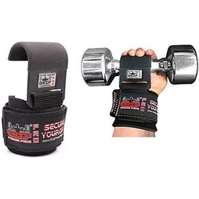 Heavy Duty PRO Metal Lifting Steel Hooks Power Weight Lifting Set of 2 Premium Thick Padded Workout Hook Gloves (WOMEN-Wrist Size Small/Medium, Patented REVERSED)