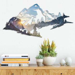 Blulu Mountain Range Metal Wall Art 15.75 Inch Nature Forest Wall Decor Rustic Summit Metal Mountain Art Accent Decor for Bedroom Home Living Room Outdoor Office