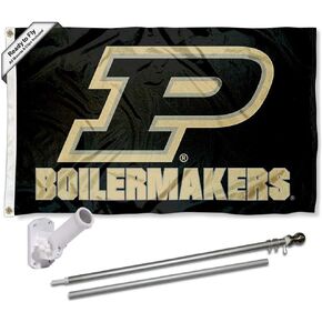 College Flags & Banners Co. Purdue Boilermakers Slant P Flag with Pole and Bracket Complete Set