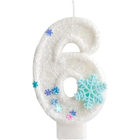 White Frozen Snow Themed Birthday Candles,White Snow Snowflake Number 4th Birthday Candle for Party Supplies,Winter Frozen Birthday Party Number 4 Cake Topper Decorations