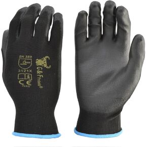12 PAIRS Men Work Gloves – Lightweight Grip Gloves for Work Available In 4 Sizes – Polyurethane Rubber Coated Gloves - Touchscreen Tactical Gloves Ideal for General Duty Work - Large