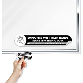 Employees Must Wash Hands Tiny Sticker | 2 Pack 1x5 Inch | Permanent Self Adhesive Laminated Vinyl for Water and Fade Resistance | Wash Hands Before Returning to Work Spanish/English Restroom Sign