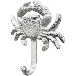 Hampton Nautical Cast Iron Crab Hook, 5", Rustic Whitewashed in Kuwait