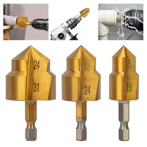 3Pcs Expansion Repair Drill Bit for PPR Water Pipe Tube, Lifting Stepped Drill Reamer Drill Bit for 1/2" 3/4" 1" Plastic Pipe Repair with 1/4 Multifunctional Hex Shank Quick Change (Metric)