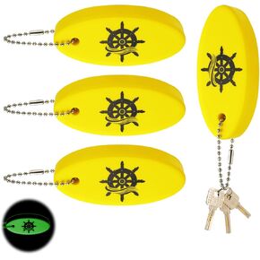 4pcs Floating Keychains, Glow in The Dark Floating Key Chain Oval Foam Floating Key Rings Boat Key Float Accessories for Boating Fishing Surfing Sailing Outdoor Water Sports (Yellow)