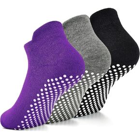 Yoga Socks with Grips for Women Non Slip Pilates Socks Anti Skid Grippy Ankle Athletic Socks 3 Pairs