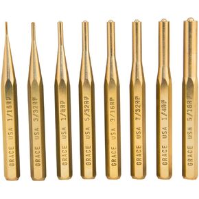 Grace USA BRP-8 - Gun Care Brass Roll Pin Punch Set - BRP8 - Gunsmithing - Brass Roll Pin Punches - 8 piece - Gunsmith Tools & Accessories, Gold