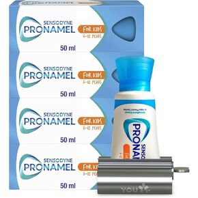 Sensodyne Pronamel Children Daily Fluoride Toothpaste [Pack of 4], 4 Tubes of 50ml (Total 200ml) Bundle with You1st Stainless Steel Toothpaste Squeezer