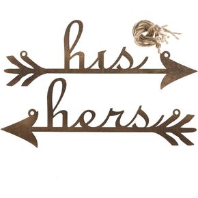 Toyvian Wall Hanging Decorative Wood Sign His and Hers Wall Plaque Arrow Rustic Wedding Signs for Wedding Party Wall Decorations (Brown)