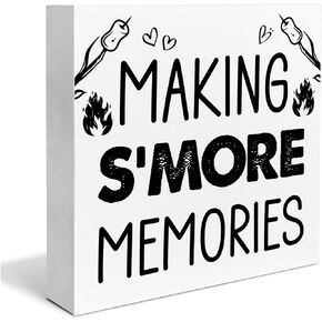 Camping Wooden Box Sign House Decor Country S'mores Station Square Wood Sign Desk Decoration Camp Campfire Wood Block Plaque Box Sign for Shelf Home 5 x 5 Inches