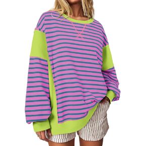 SHEWIN Womens Casual Striped Color Block Long Sleeve Crewneck Sweatshirts Pullover Tops, S-XXL