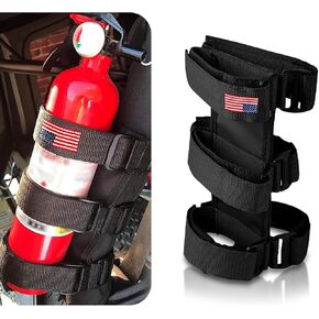 Pack-1 Car Fire Extinguisher Fixing Strap, American Flag Decorated Fire Extinguisher Mount, Tensile Durable Nylon Adjustable Roll Bar Support Strap, Compatible with Wrangler Models (Black)