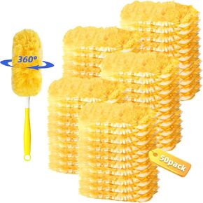 50 Pack 360° Dusters Refills for Swiffer Dusters with 4X Microfibers, Heavy Duty Efficient Duster Kit Disposable Dusters Refills with 1 Handle for Cleaning Furniture, Blinds, Ceiling Fans, Pet Hair